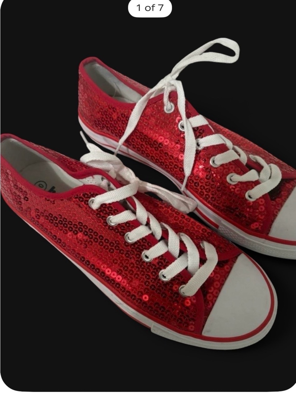 Women's Red Sequin Low-Top Lace-Up Sneakers -Never Worn, Size 10